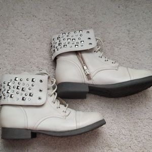Cream Studded Combat Boots